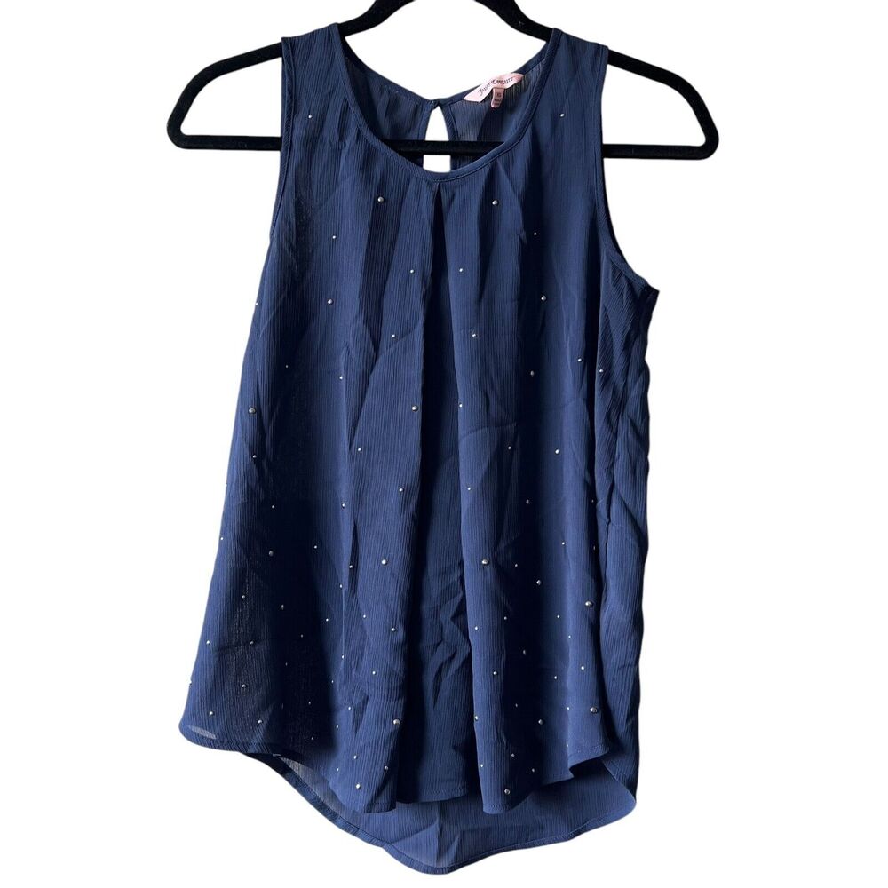 Juicy Couture Sheer Navy Blue Sleeveless Top Women Sz XS Layered Studded Blouse‎